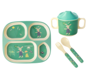 Green Rabbit Print 4 Piece Melamine Dinner Set in Gift Box By Rice